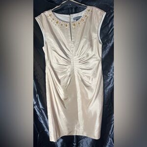 Jessica Howard Wo Sz 16 Champagne Rhinestone Embellished Midi Dress